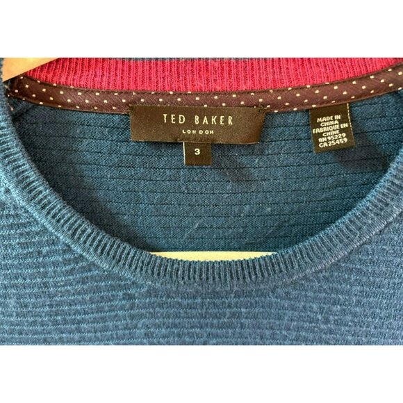 Ted Baker LondonMen's Blue Wool Blend Ribbed Knit Sweater Size 3 Pullover - Picture 3 of 4